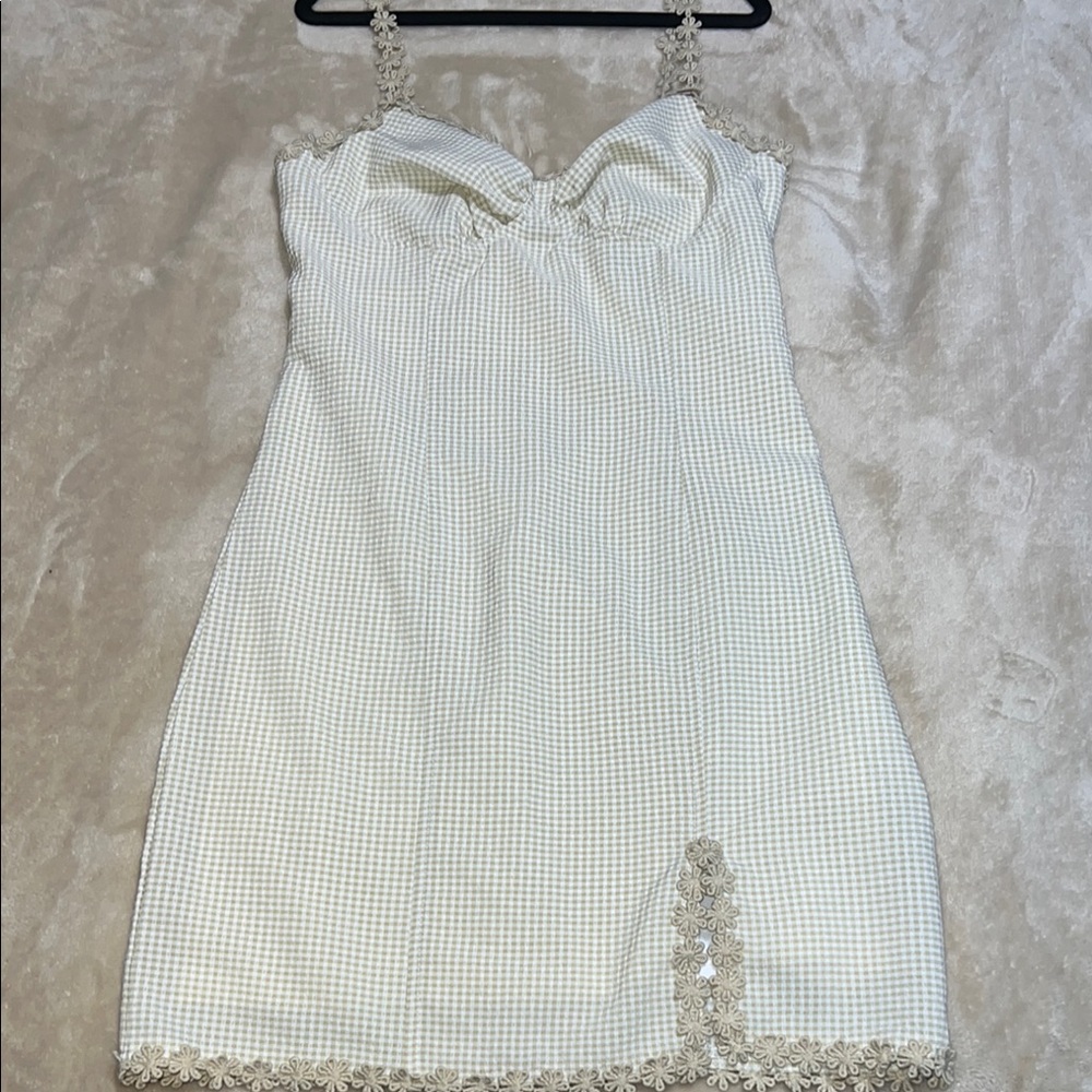 Lulu's Beige and White Checkered Dress